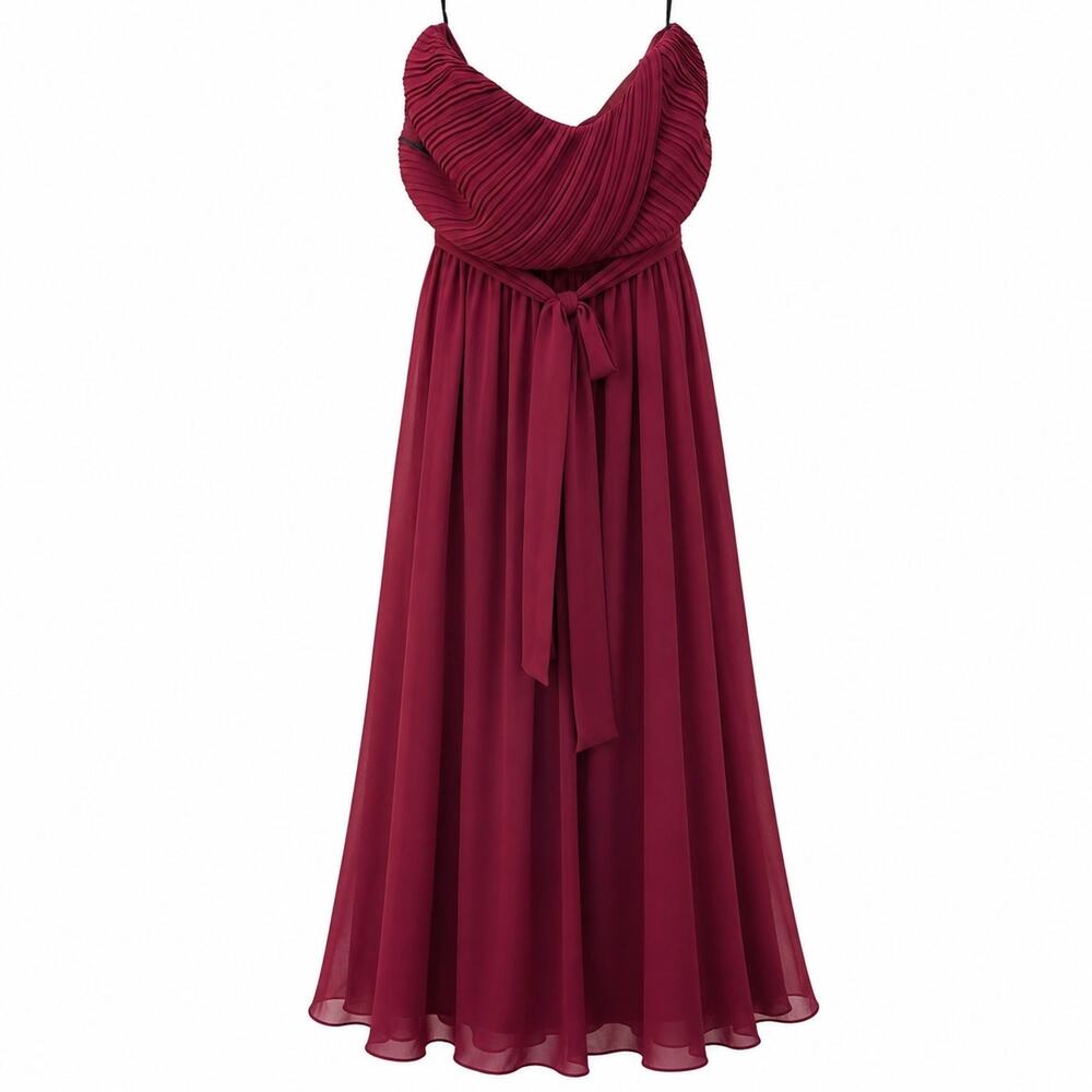 Lulus Dress Large Burgundy Maxi Gown Strapless Pleated Chiffon Lined